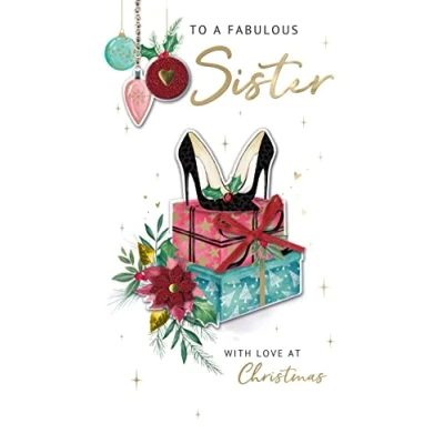 Image of Fabulous Sister Heels Embellished Christmas Card Hand Finished Champagne Cards XCDC399