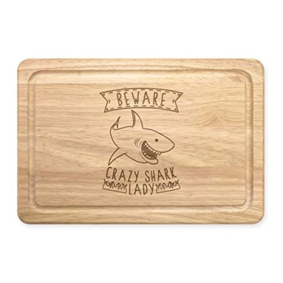 Image of Beware Crazy Shark Lady Rectangular Wooden Chopping Board