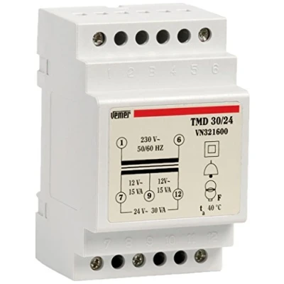 Image of VEMER VN321600 Transformer TMD 30/24 Din Bar for Discontinuous Service 230V/12 24V Power 30A, lightgrey