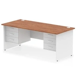 Image of Impulse 1800x800 Desk Walnut/White Panel End with 2x3 Drawer Fixed Ped