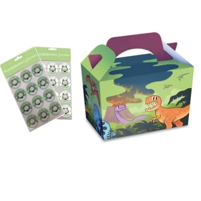 Image of MustBeBonkers Dinosaur Cartoon Party Food Boxes Childrens Birthday Picnic Loot Bag Plate Box Sticker Seals (20 Boxes)