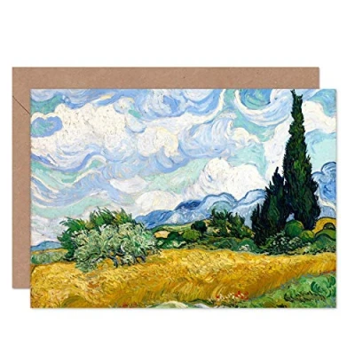 Image of Artery8 Vincent Van Gogh Wheat Field With Cypresses Fine Art Greeting Card Plus Envelope Blank Inside