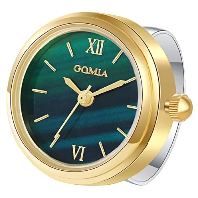 Image of JewelryWe Men Women Finger Watch Novelty Adjustable Ring Round Green Dial Quartz Rings, for Mothers Day