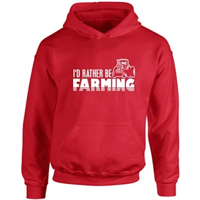 Image of I&#039;d Rather Be Farming, Kid&#039;s Printed Hoodie Fire Red/White 12 13 Years