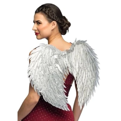 Image of Silver Feather Effect Heavenly Angel Wings 50cm