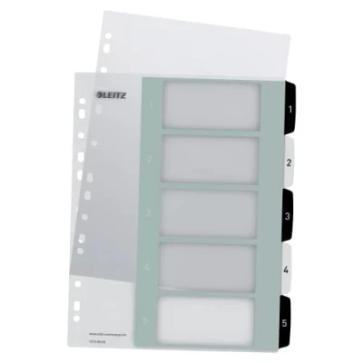 Image of Leitz Wow Printable Index, Extra Wide, 1 5 Numbered Tabs, PP, A4, White/Black