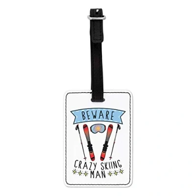 Image of Gift Base Beware Crazy Skiing Man Visual Luggage Tag with Black Strap