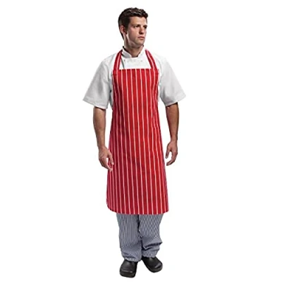 Image of Whites Chefs Apparel Apron Polycotton Red And White Stripe Kitchen Catering