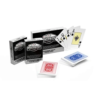 Image of Poker Night Pro Texas Hold Em Cards 2 Decks of Professional Waterproof Plastic Playing UK (1 x Red/1 Blue) 54pcs Per Deck Jokers Jumbo Index Casino Quality
