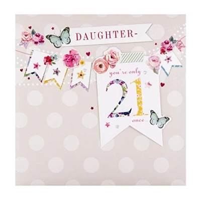 Image of Hallmark 21st Birthday Card for Daughter &#039;Bellissima&#039; 3D Bunting Design