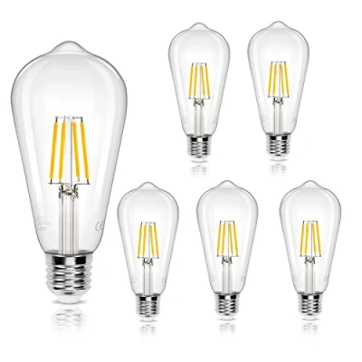 Image of Aigostar Led Edison Bulb, ST64 Vintage Light 4W E27 Bulbs, Filament 480lm 41W Equivalent 2700K Screw Bulb Vintage, Energy Saving Lamp Bulbs Screw, Pack of 5