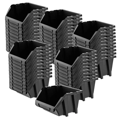 Image of KADAX Storage Bins, Plastic Organiser for Workshop and Garage, Boxes Screws Nails, Stacking Bins (Black, 144 x 118 mm, Set of 50)