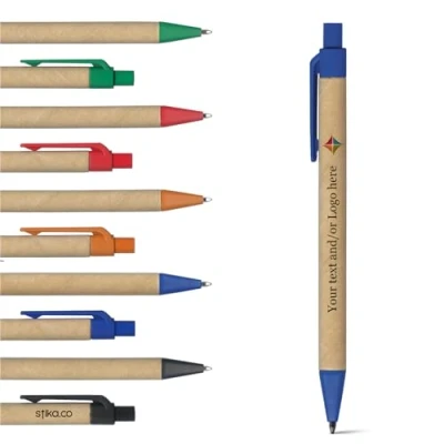 Image of stika.co Pack of 20 Custom Printed Eco Friendly recycled Paper Ballpen Promotional Events Schools Giveaway Blue