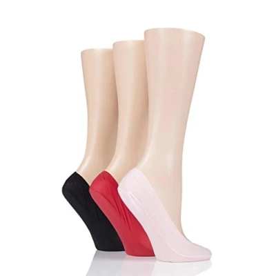 Image of 3 Pair Black / Pink Red Smooth Nylon Shoe Liners Ladies 4 8 SOCKSHOP