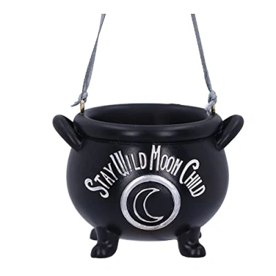 Image of Nemesis Now Stay Wild Child Moon Hanging Ornament 6.1cm, Resin, Black, Exclusive Witch&#039;s Cauldron Witchcraft Design, Halloween and Christmas Decoration, Cast in the Finest Expertly Hand Painted