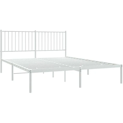 Image of vidaXL Metal Bed Frame without Mattress with Headboard White 160x200cm