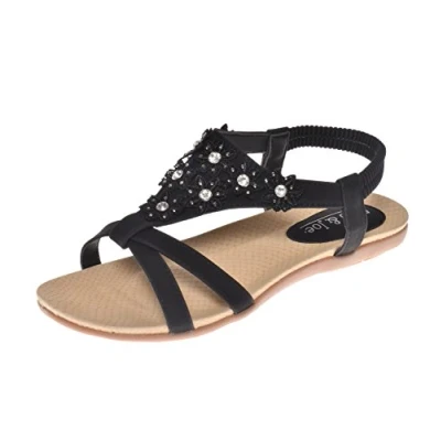 Image of Ladies Ravello Jo &amp; Joe Faux Leather Peep Toe Sling Back Flower Fashion Flat Diamante Flip Flop Sandals Size 3 8 (UK 4, Black)