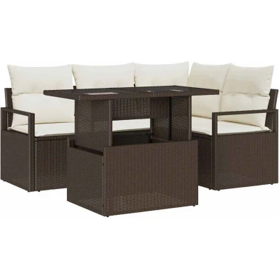 Image of vidaXL 5 Piece Garden Sofa Set with Cushions Brown Poly Rattan