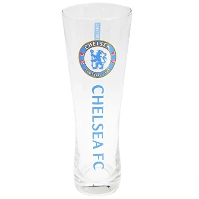 Image of Chelsea FC Official Wordmark Football Crest Peroni Pint Glass (One Size) (Clear/Blue)