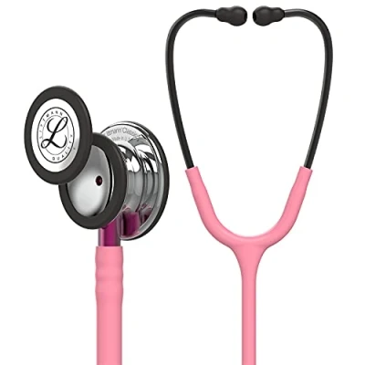 Image of 3M Littmann Classic III Monitoring Stethoscope, Mirror Chestpiece, Pearl Pink Tube, Stem and Smoke Headset, 27 inch, 5962