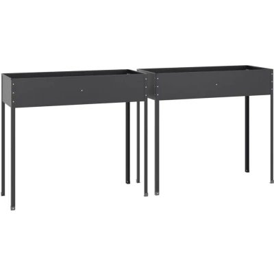 Image of vidaXL Anthracite Galvanised Steel Garden Planters Rectangular Elevated Raised Beds for Outdoor Planting, Vegetables, Herbs, Flowers, 100.5x40.5x90cm