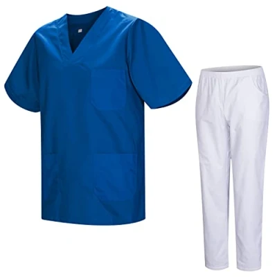 Image of MISEMIYA Uniforms Unisex Scrub Set Medical Uniform with Top and Pants 817 8312 BLANCO Large, Azul 37