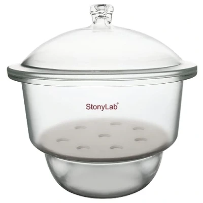 Image of stonylab Glass Desiccator, Lab Desiccator with Knob Cover and Porcelain Plate ID: 300 mm for Laboratory Research