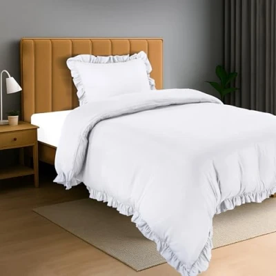 Image of Utopia Bedding Ruffle Duvet Cover Single Set with Pillowcase Soft Microfibre Polyester (White)