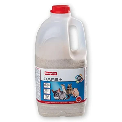 Image of beaphar Care+ Bath Sand for Chinchilla, Gerbils, Degus, Hamsters 100% Natural and Optimal Grooming Clean Fur Absorbs Fat Moisture Can be Easily Removed 1.3 kg