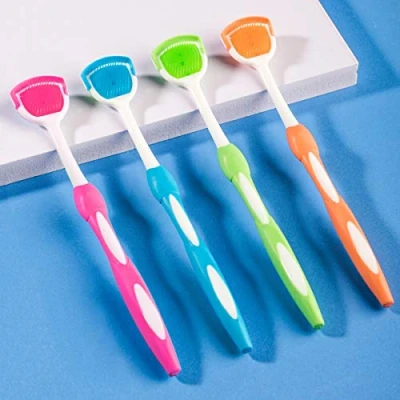 Image of Tongue Scraper, Cleaner, Brushes Helps Fight Bad Breath, 2 Scrapers (Blue &amp; Green Orange Red)