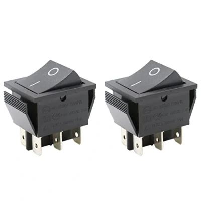 Image of Heschen Rocker Switch ON OFF DPDT 6 Terminals 16A 250VAC Black 2Pack
