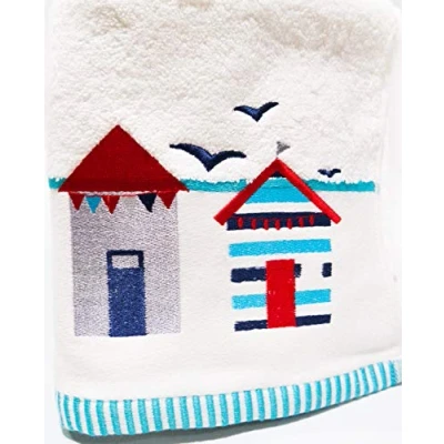 Image of Lex&#039;s Linens Beach Hut &amp; Birds Embroidered Towels (Bath Towel)
