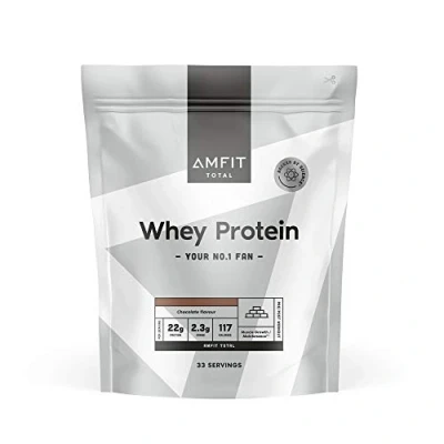Image of Amazon Brand Amfit Nutrition Whey Protein Powder, Chocolate Flavour, 33 Servings, 1 kg (Pack of 1)