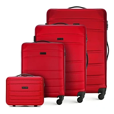 Image of WITTCHEN Travel Suitcase Carry On Cabin Luggage Hardshell Made of ABS with 4 Spinner Wheels Combination Lock Telescopic Handle Globe Line Set suitcases Red