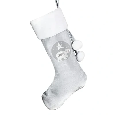 Image of CalEli Gifts Personalised Polar Bear Stocking. Xmas Stocking