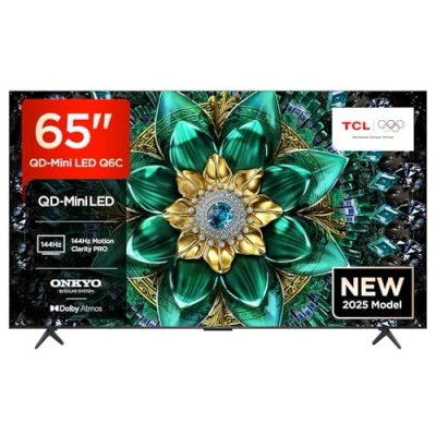 Image of TCL 65Q6C UK QD Mini LED TV, 4K HDR Premium 1000nits, Smart TV Powered by Google (Dolby Vision IQ &amp; Atmos, Onkyo 2.1 Sound System, 144Hz Motion Clarity Pro, Game Master, 2025 New Model)