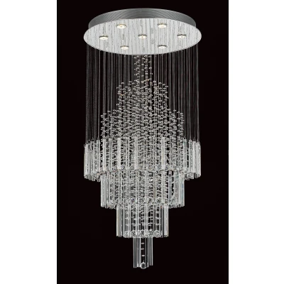 Image of Barcelona Crystal 7 Light Stairwell Chrome Frame Cluster Pendant Ceiling