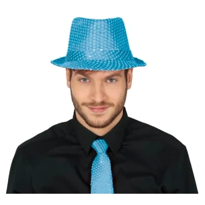 Image of FIESTAS GUIRCA Fair Blue Sequined Gangster Hat Fancy Dress Accessory for 1920s Parties and Themed Celebrations Ideal Unisex Adults