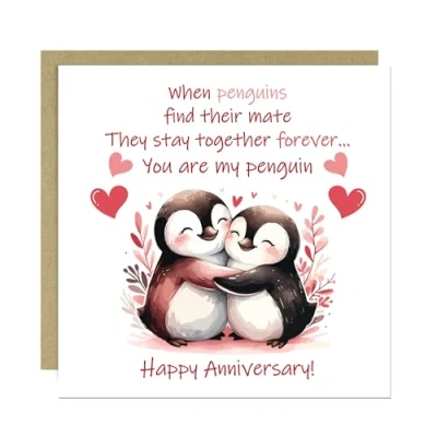 Image of RED OCEAN You Are My Penguin Card Greetings For Couple, Anniversary Him Her, Husband Wife, With Envelope, Novelty