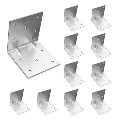 Image of OMIDEAS 10 x Corner Brackets (100 100 100) Angle Reinforced Metal Braces Wood Timber Galvanised Steel Sheet Connecting Joining Fixing L Repair Connector