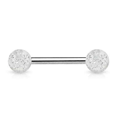 Image of The Goldmine 1 Single Barbell Silver Colour 6mm Acrylic Glitter Balls 316L Surgical Stainless Steel 14GA(1.6mm) 5/8&quot;(16mm) Bar
