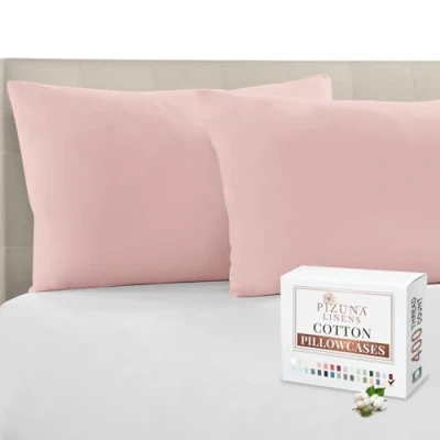Image of Pizuna 100% Cotton Housewife Pillowcases 2 Pack Light Pink 48x74cm, 400 Thread Count Long Staple Combed Pillow Cover, Sateen Weave Standard Pillowcase (Cotton of 2)