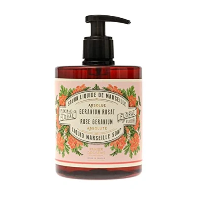 Image of Panier des Sens Liquid Hand Soap Rose Geranium Wash With Olive Savon de Marseille Made in France Organic 96% Natural Ingredients Vegan 500ml
