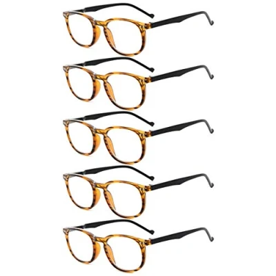 Image of Eyekepper 5 Pack Spring Hinges 80&#039;s Classic Reading Glasses Amber +2.0