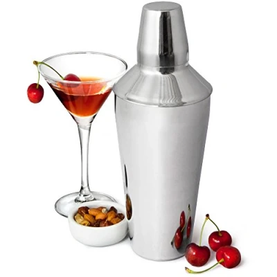 Image of Manhattan Cocktail Shaker by bar@drinkstuff (28 oz / 750ml 26cm Tall) Stainless Steel 3 Piece with Strainer