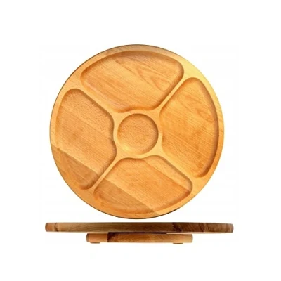 Image of COLLECTOR Rotating Board Divided Platter Round Circular Wooden Swivel Serving Snack 33 cm