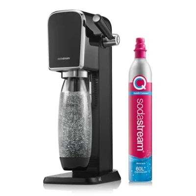 Image of SodaStream Art Sparkling Water Maker, Machine &amp; 1 L Fizzy Bottle, Retro Drinks Maker w. BPA Free Bottle 60 Co2 Gas, Safe Home Carbonated Quick Connect Black