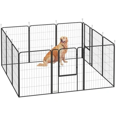 Image of PawHut Dog Pen, 12 Panels Puppy Heavy Duty Playpen, Portable Detachable Pet Exercise Playpen Animal Enclosure for Large Dogs, 100cm High, Black