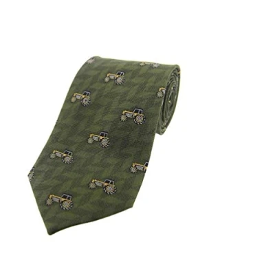 Image of Soprano Green colour silk tie featuring yellow tractors …