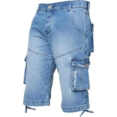 Image of Kruze By Enzo Mens Cargo Combat Shorts Sky Blue Cotton Size 28